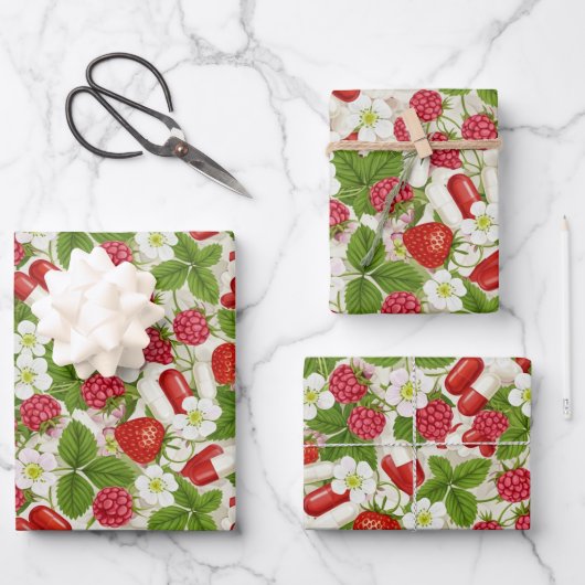 Rode Berry & Pillen Apotheek Gift Wrapping Paper (Voorkant)
