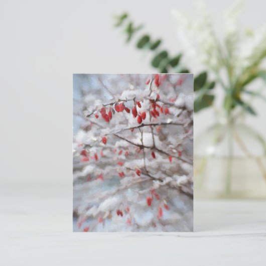 Rode Berry-Struik in winterschilderijen Briefkaart (Staand voorkant)