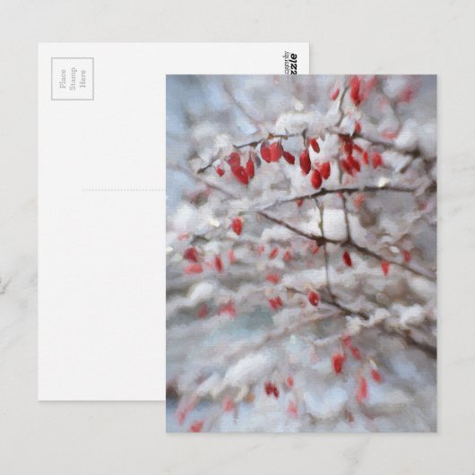 Rode Berry-Struik in winterschilderijen Briefkaart (Voorkant / Achterkant)