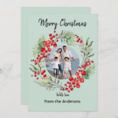 Rode Bes Kerstkrans Wintergroene Wens Feestdagenkaart (Voorkant / Achterkant)