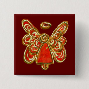 Rode Beschermengel Vakantie Kunst Op Maat Gemaakte Vierkante Button 5,1 Cm