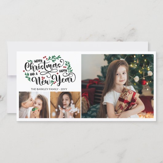 Rode bessen 3 foto Vrolijk Kerstfeest Gelukkig Nie Feestdagenkaart (Voorkant)