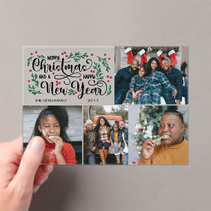 Rode bessen 4 foto Vrolijk Kerstfeest Gelukkig Nie Acryl Uitnodigingen