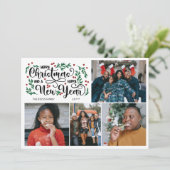 Rode bessen 4 foto Vrolijk Kerstfeest Gelukkig Nie Feestdagenkaart (Staand voorkant)