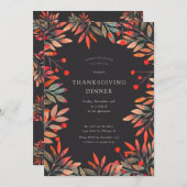 Rode bessen & bladeren aangepaste Thanksgiving din Kaart (Voorkant / Achterkant)