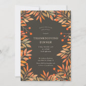 Rode bessen & bladeren bruin Thanksgiving Diner Kaart (Voorkant)