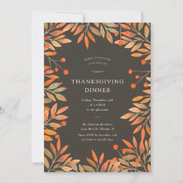 Rode bessen & bladeren bruin Thanksgiving Diner Kaart