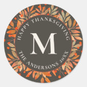 Rode bessen & bladeren Monogram Bruin Ronde Sticker (Voorkant)