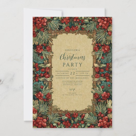  rode bessen botanische kerst kaart (Voorkant)