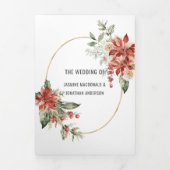 Rode bessen bruiloft rond Red Poinsettia Evergreen Drieluik Uitnodiging (Cover)