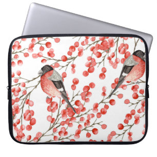 Rode bessen Bullfinches Waterverf Patroon Laptop Sleeve