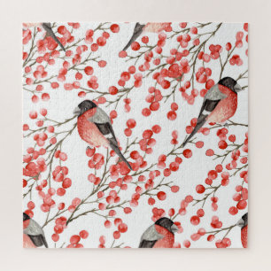 Rode bessen Bullfinches Waterverf Patroon Legpuzzel