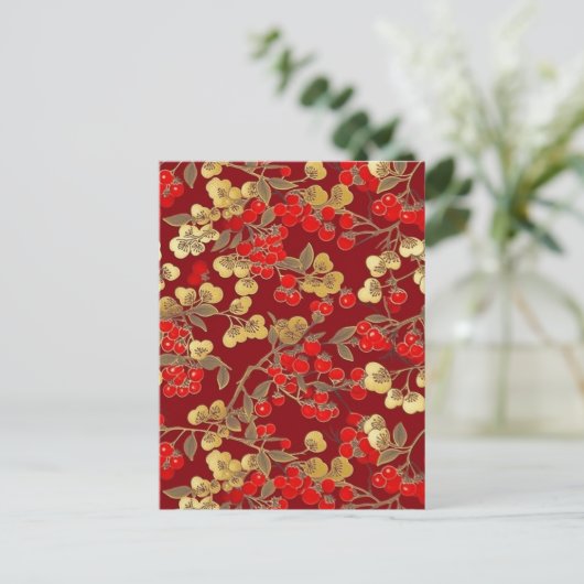 Rode bessen Chiyogami Briefkaart (Staand voorkant)