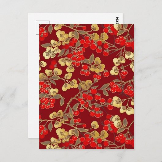 Rode bessen Chiyogami Briefkaart (Voorkant / Achterkant)