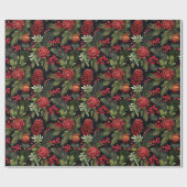 Rode bessen Denneappels Dennentak Bloem Kerstcadea Cadeaupapier (Vlak)