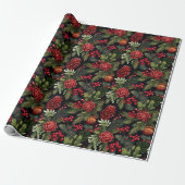 Rode bessen Denneappels Dennentak Bloem Kerstcadea Cadeaupapier (Uitgerold)