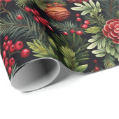 Rode bessen Denneappels Dennentak Bloem Kerstcadea Cadeaupapier (Rol Hoek)