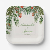 Rode bessen dennenappel kerst bruiloft papieren bordje (Voorkant)