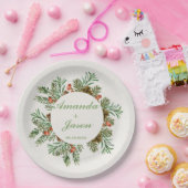 Rode bessen dennenappel kerst bruiloft papieren bordje (Feest)