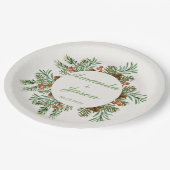 Rode bessen dennenappel kerst bruiloft papieren bordje (Gekanteld)