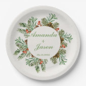 Rode bessen dennenappel kerst bruiloft papieren bordje (Voorkant)