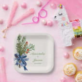 Rode bessen dennenappel kerst bruiloft papieren bordje (Feest)