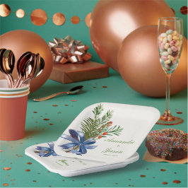 Rode bessen dennenappel kerst bruiloft papieren bordje