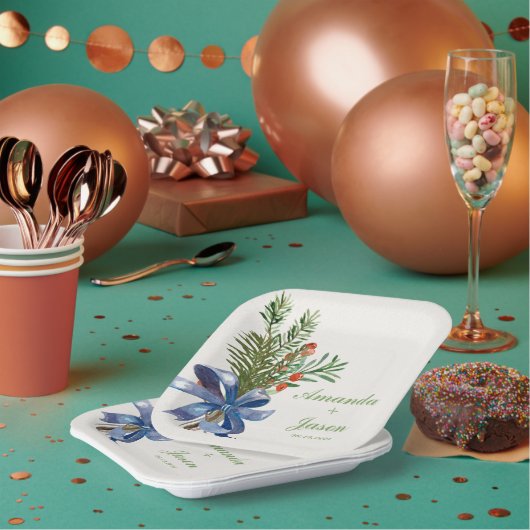 Rode bessen dennenappel kerst bruiloft papieren bordje (Multi)