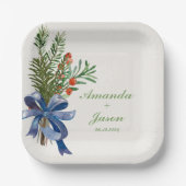 Rode bessen dennenappel kerst bruiloft papieren bordje (Voorkant)