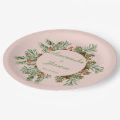 Rode bessen dennenappel kerst bruiloft papieren bordje (Gekanteld)