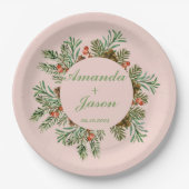 Rode bessen dennenappel kerst bruiloft papieren bordje (Voorkant)