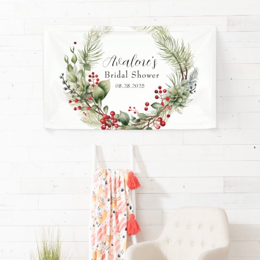 Rode bessen dennenkrans bruidsfeest spandoek (Insitu)