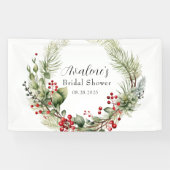 Rode bessen dennenkrans bruidsfeest spandoek (Horizontaal)