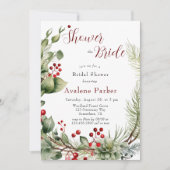 Rode bessen dennenkrans douche de bruid kaart (Voorkant)