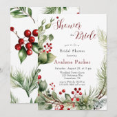 Rode bessen dennenkrans douche de bruid kaart (Voorkant / Achterkant)