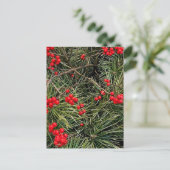 Rode Bessen Dennennaalden Kerst Briefkaart (Staand voorkant)