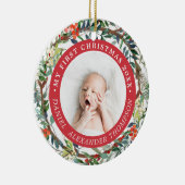 Rode bessen dennennaaldkrans Baby 1e Kerstmis Keramisch Ornament (Rechts)