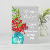 Rode bessen elegante dinerparty kaart (Staand voorkant)
