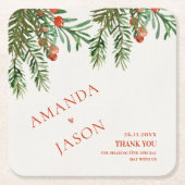 Rode bessen en bladeren feestelijke kerst bruiloft kartonnen onderzetters (Voorkant)