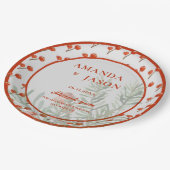 Rode bessen en bladeren feestelijke kerst bruiloft papieren bordje (Gekanteld)