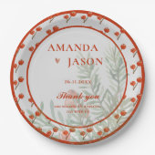 Rode bessen en bladeren feestelijke kerst bruiloft papieren bordje (Voorkant)