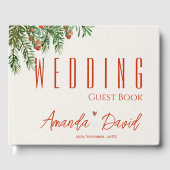 Rode bessen en bladeren kerst feestelijke bruiloft gastenboek (Voorkant)