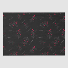 Rode bessen en bladeren Kerstmis zwart Tissuepapier