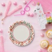 Rode bessen en Blauwgroen bladeren Ivoor Papieren Bordje (Feest)