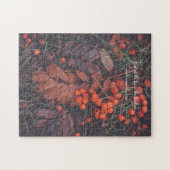 Rode bessen en bruine herfstbladeren legpuzzel (Horizontaal)