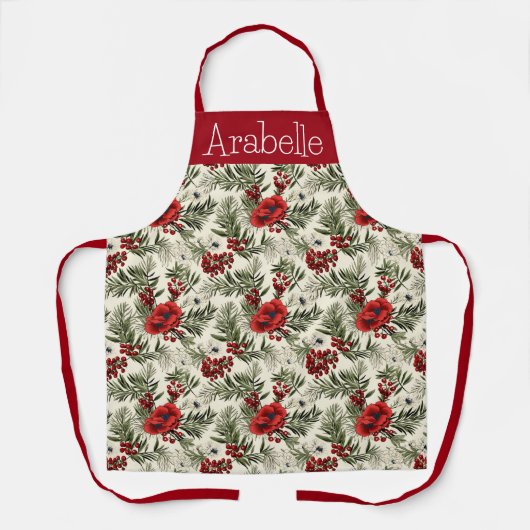 Rode bessen en dennenbladeren Keukenontwerp Schort (Voorkant)