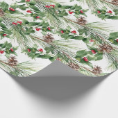 Rode bessen en dennennaalden Pinecones Cadeaupapier (Hoek)