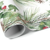 Rode bessen en dennennaalden Pinecones Cadeaupapier (Rol Hoek)