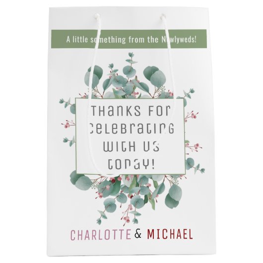 Rode bessen en Eucalyptus Wedding Gift Bag Medium Cadeauzakje (Voorkant)