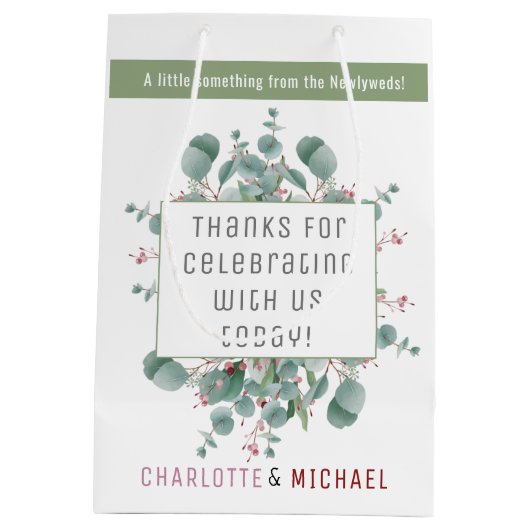 Rode bessen en Eucalyptus Wedding Gift Bag Medium Cadeauzakje (Achterkant)